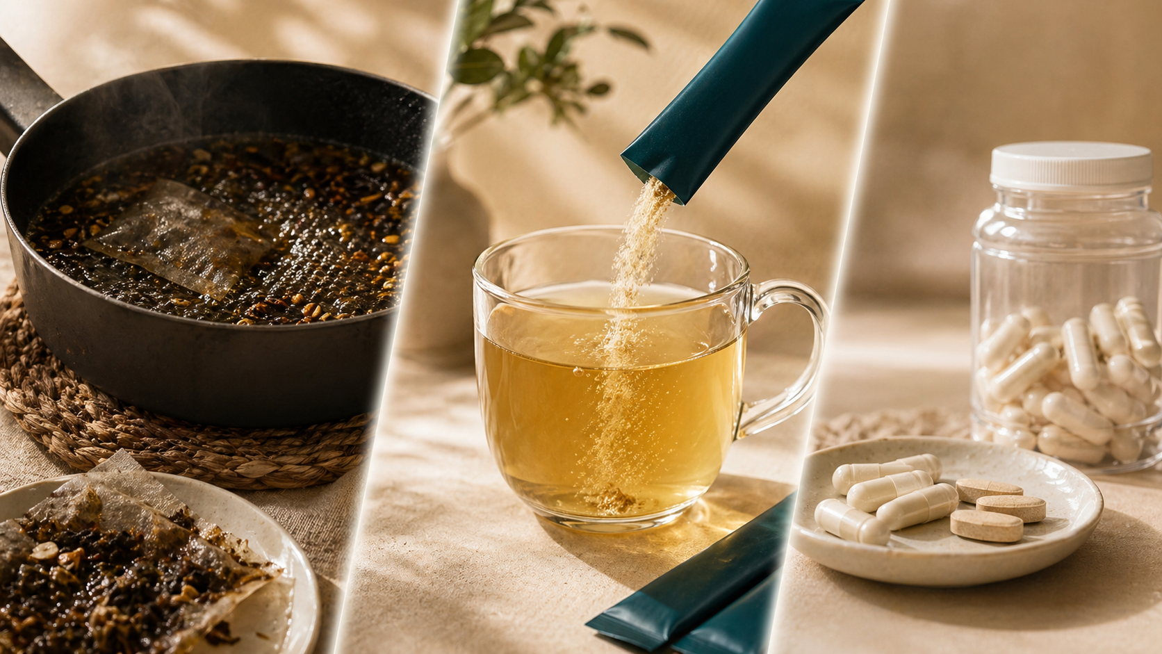 Comparison of traditional decoction, clean instant drink, and capsules